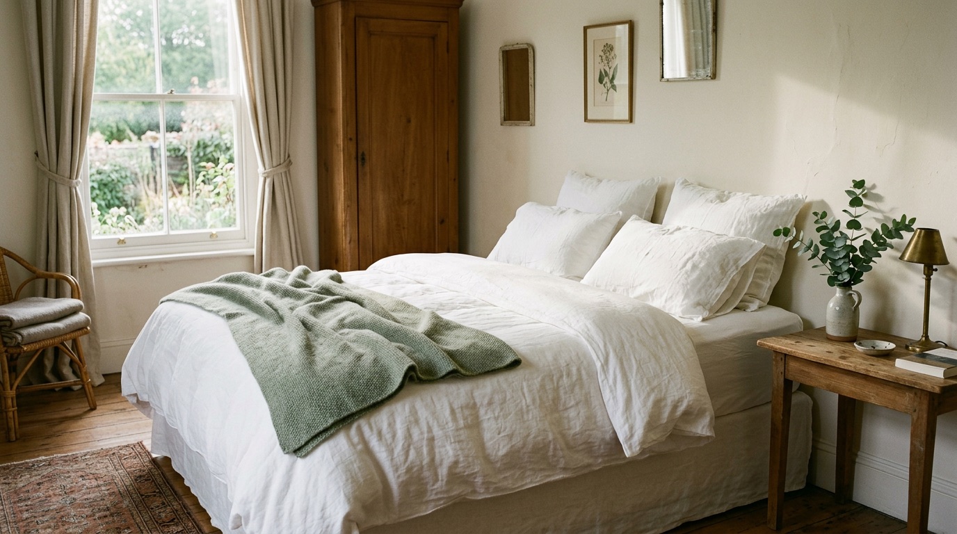 Intérieur cosy — chambre en lin